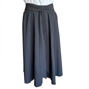 Kate Kasin High-waisted A-line Pleated Skirt Tie-belt Charcoal Black Size XXL